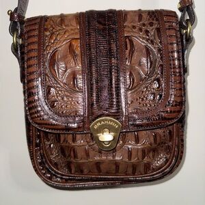 Vintage Brahmin Dark Brown Embossed Leather Crossbody Bag